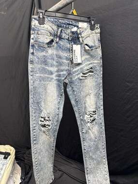 Rue21 Jeans Mens 28X30 Relaxed Cropped Blue Distressed Acid Wash Denim New